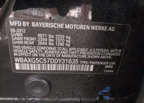 2013 BMW 528I z USA, uszkodzony, nr VIN WBAXG5C57DDY31635